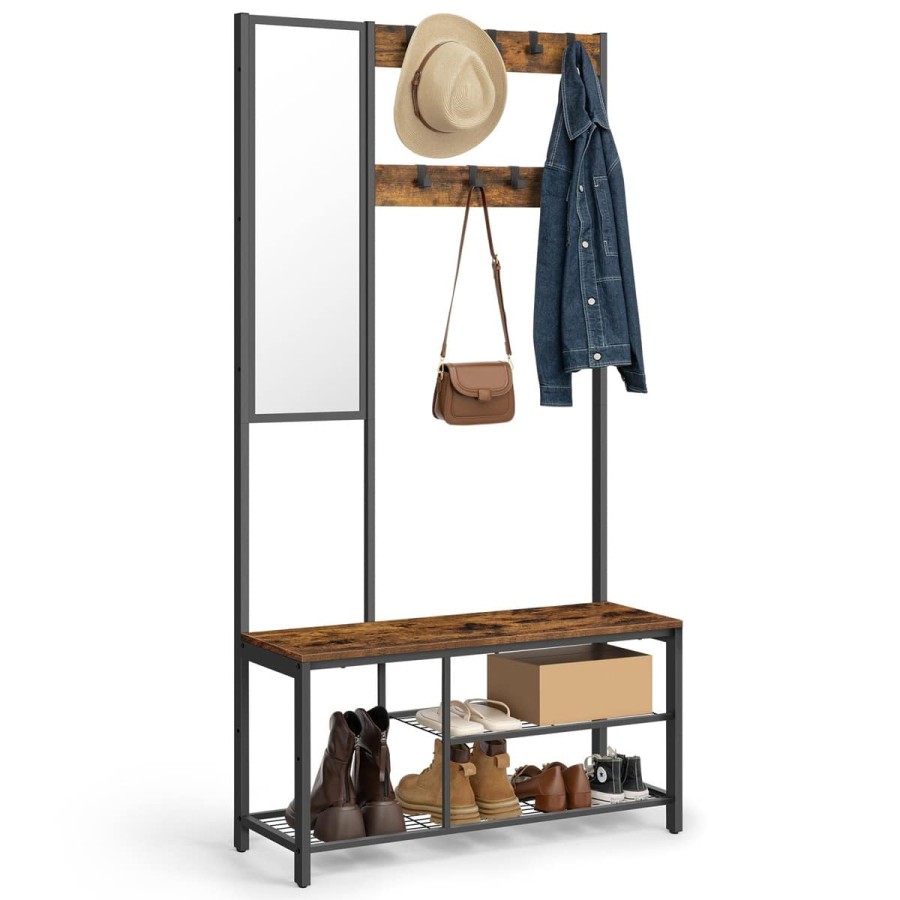 TinyHouse-Garderobenstaender-Garderobe-mit-Spiegel-Schuhregal-mit-Sitzflaeche-Vintagebraun-1