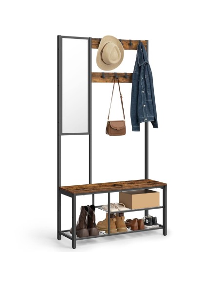 TinyHouse-Garderobenstaender-Garderobe-mit-Spiegel-Schuhregal-mit-Sitzflaeche-Vintagebraun-1