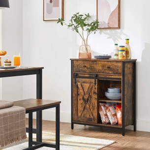 TinyHouse-Sideboard-Kommode-70x30x80cm-mit-Schublade-und-Schiebetuer-Vintagebraun-1 2