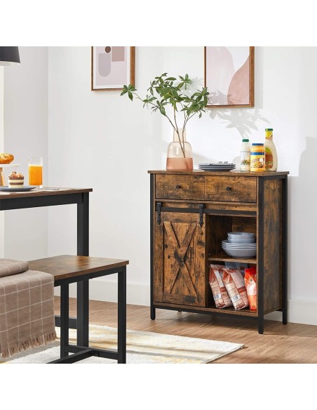 TinyHouse-Sideboard-Kommode-70x30x80cm-mit-Schublade-und-Schiebetuer-Vintagebraun-2