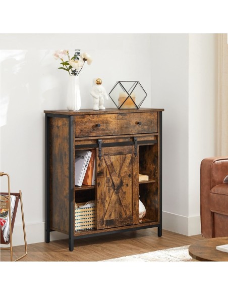 TinyHouse-Sideboard-Kommode-70x30x80cm-mit-Schublade-und-Schiebetuer-Vintagebraun-3