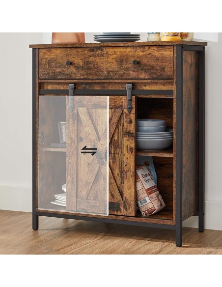 TinyHouse-Sideboard-Kommode-70x30x80cm-mit-Schublade-und-Schiebetuer-Vintagebraun-4