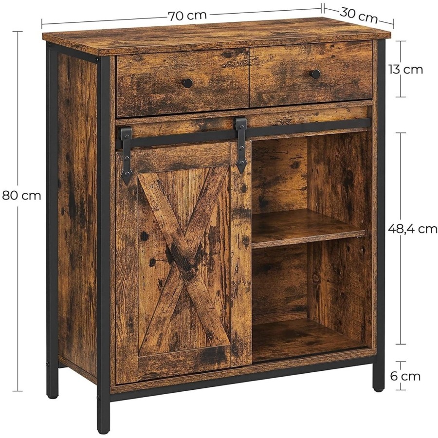 TinyHouse-Sideboard-Kommode-70x30x80cm-mit-Schublade-und-Schiebetuer-Vintagebraun-5
