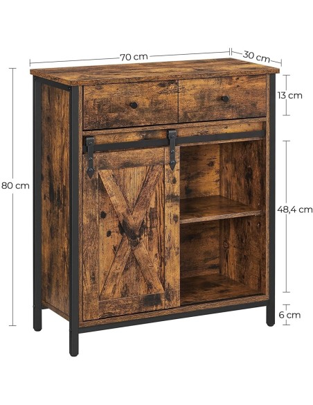 TinyHouse-Sideboard-Kommode-70x30x80cm-mit-Schublade-und-Schiebetuer-Vintagebraun-5