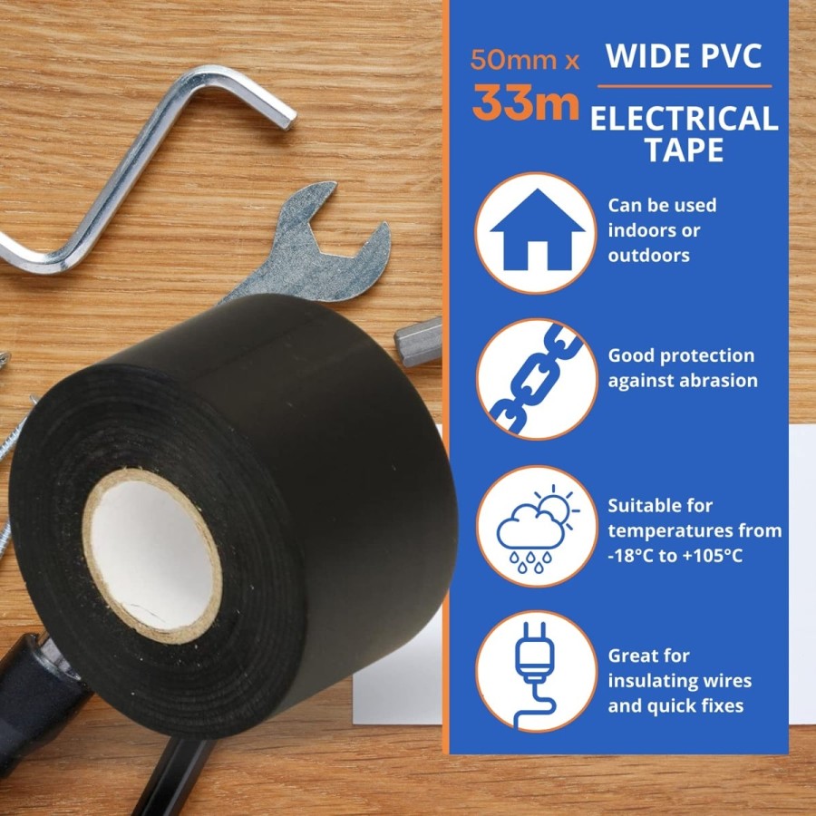 PVC-Isolierband-Schwarz-5cm-breit-33m-lang-extrem-strapazierfaehiges-selbstklebendes-Isolierband-zum-Schutz-Buendeln-Reparieren-