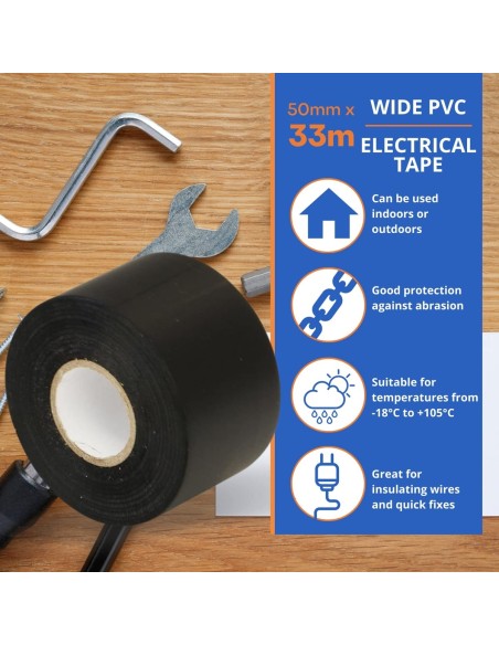 PVC-Isolierband-Schwarz-5cm-breit-33m-lang-extrem-strapazierfaehiges-selbstklebendes-Isolierband-zum-Schutz-Buendeln-Reparieren-