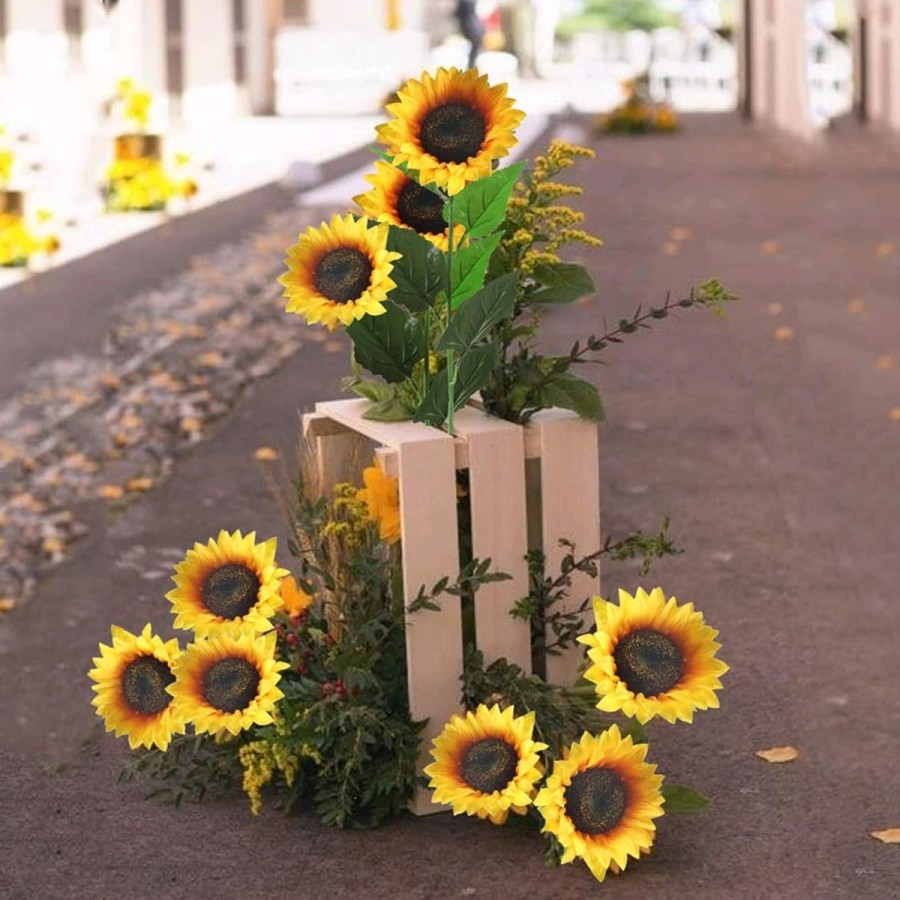 Sonnenblumen-Kunstblumen-Seidenblumen-Deko-lange-Stiele-fuer-Hochzeit-Party-Balkon-Garten-5