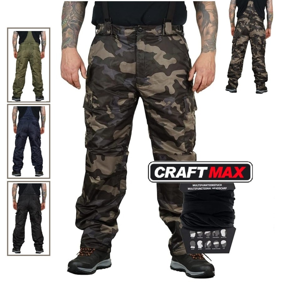 Herren-Regenhose-Thermohose-Schneehose-Outdoor-Hose-mit-Hosentraeger-gefuettert-millitary-look-verschiedene-Farben