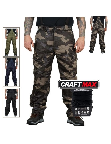 Herren-Regenhose-Thermohose-Schneehose-Outdoor-Hose-mit-Hosentraeger-gefuettert-millitary-look-verschiedene-Farben