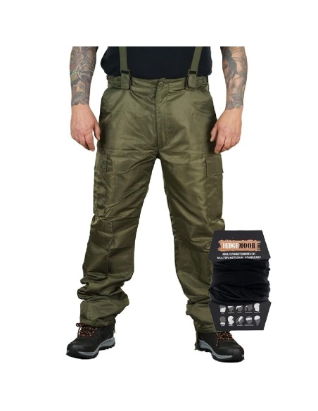Herren-Regenhose-Thermohose-Schneehose-Outdoor-Hose-mit-Hosentraeger-gefuettert-inkl.-Tuch-olive