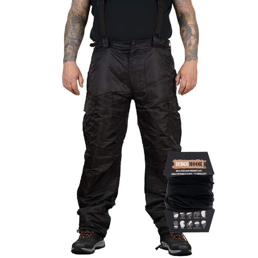 Herren-Regenhose-Thermohose-Schneehose-Outdoor-Hose-mit-Hosentraeger-gefuettert-inkl.-Tuch-schwarz
