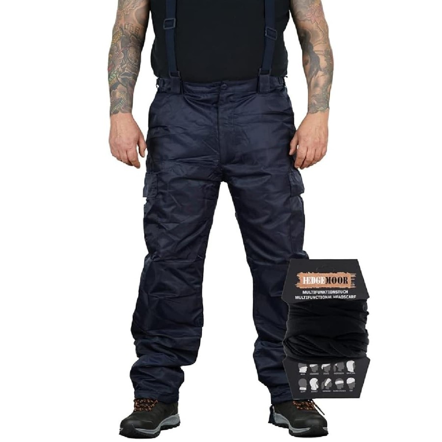 Herren-Regenhose-Thermohose-Schneehose-Outdoor-Hose-mit-Hosentraeger-gefuettert-inkl.-Tuch-navy