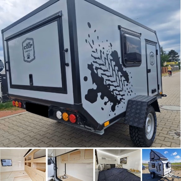 OffRoad-Campinganhaenger-1000kg-gebremst-100kmh-Kueche-Bett-Seitenfenster-Tuer