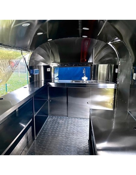 Verkaufsanhaenger-Air-STREAM-ER-2000-4.00x2.18x2.35m-Edelstahlwaende-gedaemmt-grosse-Verkaufsklappe-Fenster-Stuetzen-Innenaussta