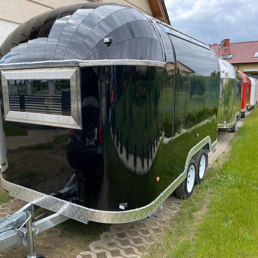 Verkaufsanhaenger-Air-STREAM-ER-2000-4.00x2.18x2.35m-Edelstahlwaende-gedaemmt-grosse-Verkaufsklappe-Fenster-Stuetzen-Innenaussta