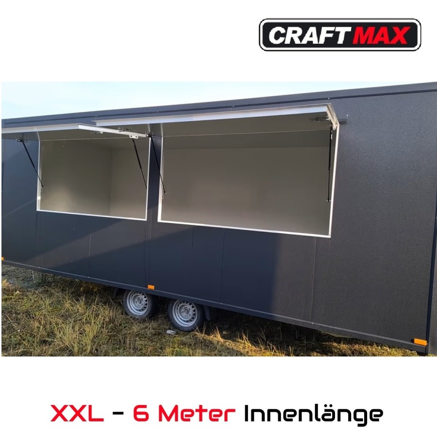 Verkaufsanhaenger-Foodtrailer-2500-Tandem-6.00x2.00x2.20m-Thermo-Sandwichpanele-mit-2-Verkaufsklappen-Stuetzen-gebremst
