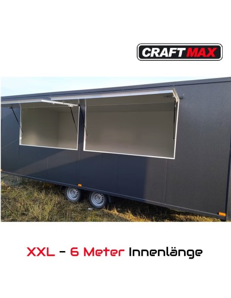 Verkaufsanhaenger-Foodtrailer-2500-Tandem-6.00x2.00x2.20m-Thermo-Sandwichpanele-mit-2-Verkaufsklappen-Stuetzen-gebremst