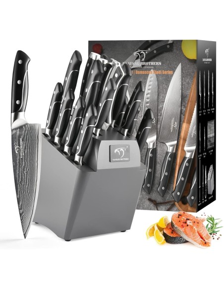 Damast-Kuechenmesser-Set-mit-gehaemmerten-Griffen-super-scharf-18-teiliges-Luxus-Set-mit-Block-VG10-Stahlkern-mit-67-Schichten-H
