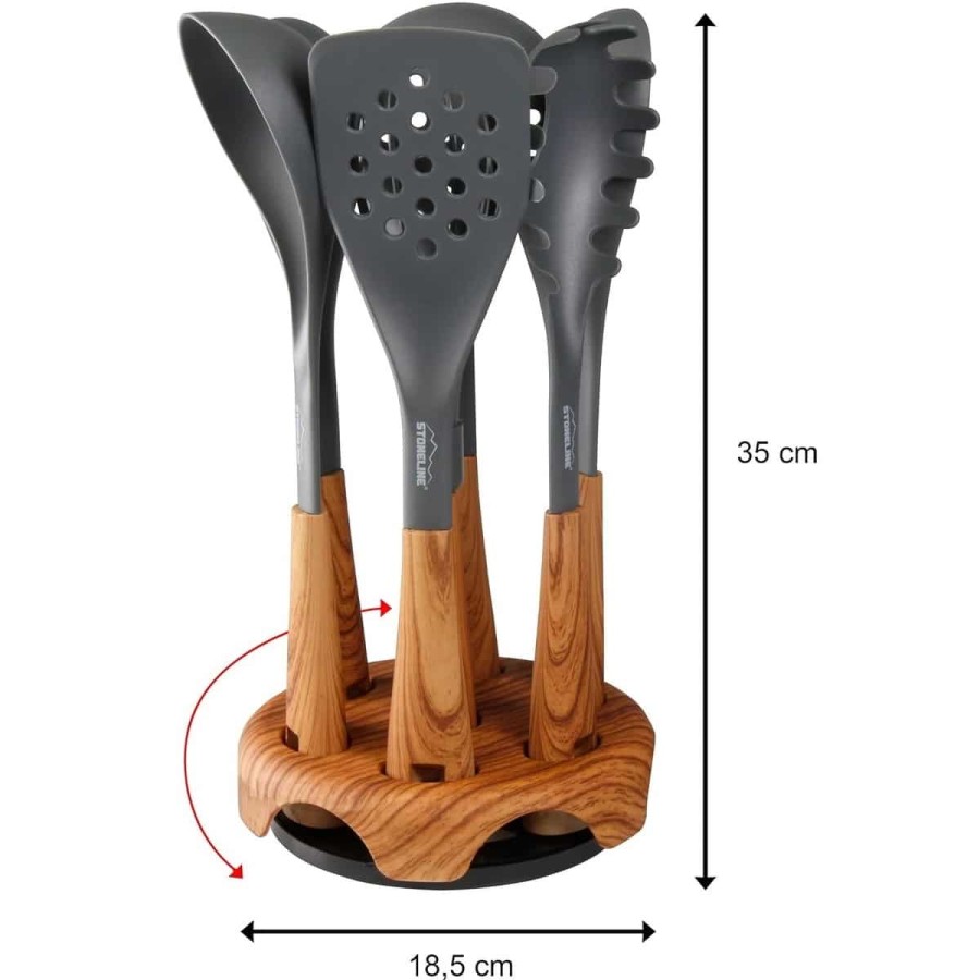 Kuechenhelfer-Set-mit-drehbarem-Staender-Kochbesteck-antihaftbeschichtes-Koch-u.-Backgeschirr-8-teilig-2