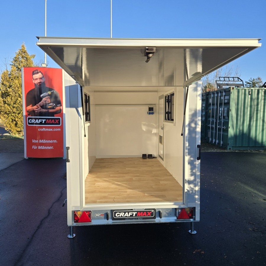 CRAFTMAX-Campinganhaenger-750kg-gebremst-Anhaenger-3.00x1.50x1.80m-mit-Klappe-nach-oben-2-Fenster-Tuer-100kmh-9