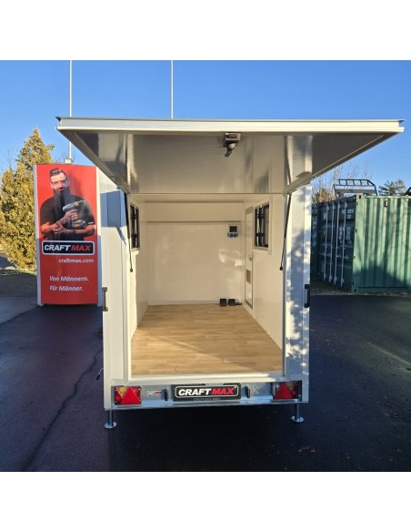 CRAFTMAX-Campinganhaenger-750kg-gebremst-Anhaenger-3.00x1.50x1.80m-mit-Klappe-nach-oben-2-Fenster-Tuer-100kmh-9