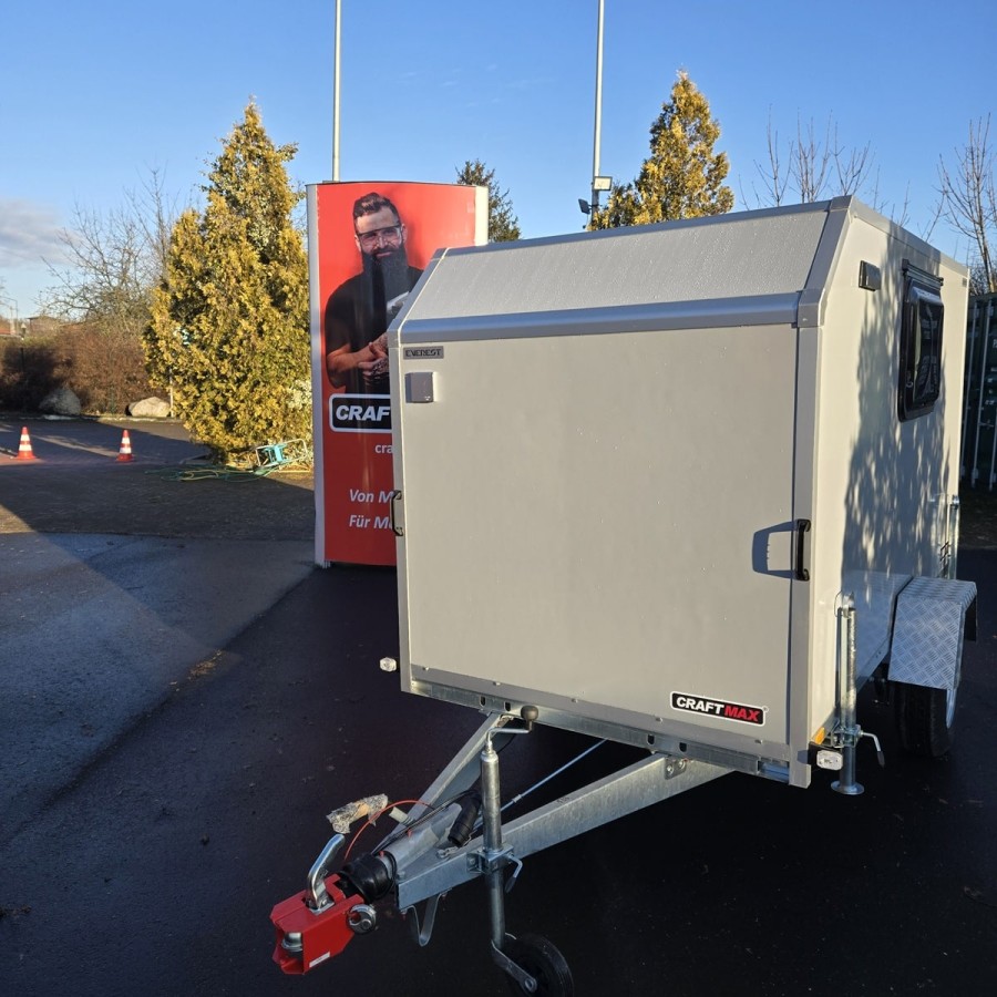 CRAFTMAX-Campinganhaenger-750kg-gebremst-Anhaenger-3.00x1.50x1.80m-mit-Klappe-nach-oben-2-Fenster-Tuer-100kmh-10