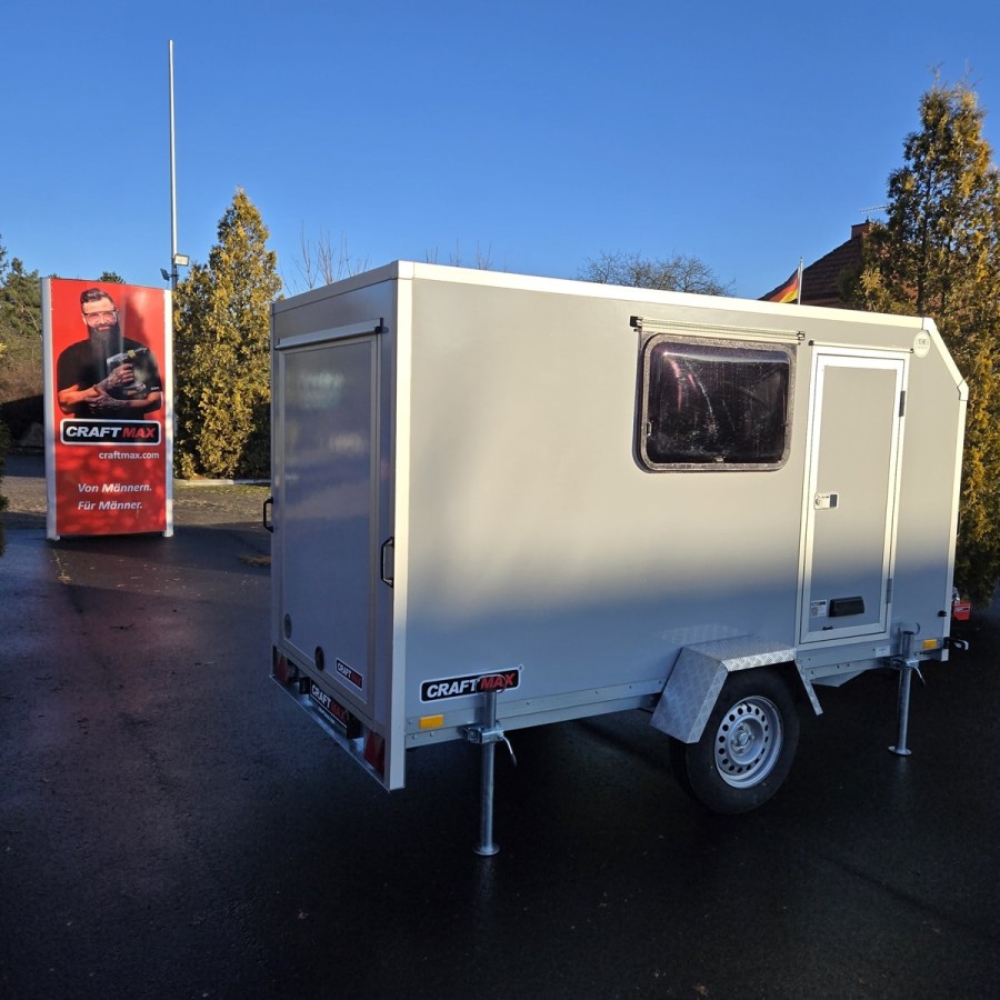 CRAFTMAX-Campinganhaenger-750kg-gebremst-Anhaenger-3.00x1.50x1.80m-mit-Klappe-nach-oben-2-Fenster-Tuer-100kmh-6