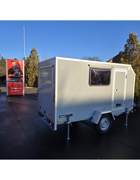 CRAFTMAX-Campinganhaenger-750kg-gebremst-Anhaenger-3.00x1.50x1.80m-mit-Klappe-nach-oben-2-Fenster-Tuer-100kmh-6