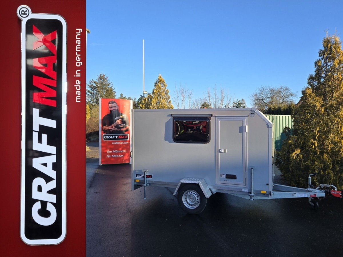 CRAFTMAX-Campinganhaenger-750kg-gebremst-Anhaenger-3.00x1.50x1.80m-mit-Klappe-nach-oben-2-Fenster-Tuer-100kmh-1
