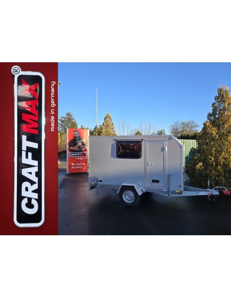 CRAFTMAX-Campinganhaenger-750kg-gebremst-Anhaenger-3.00x1.50x1.80m-mit-Klappe-nach-oben-2-Fenster-Tuer-100kmh-1