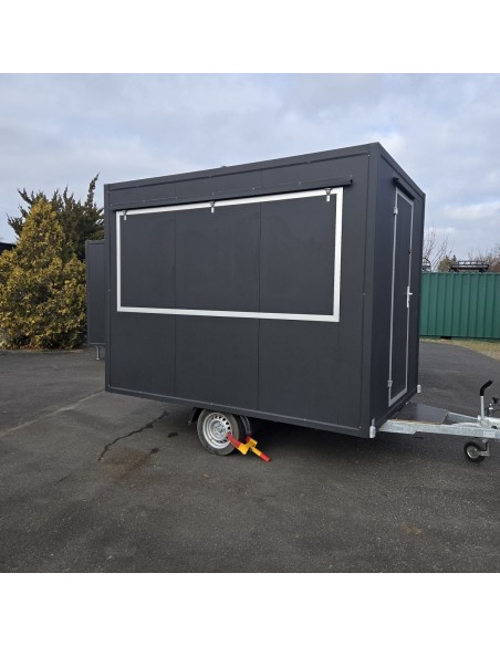 Verkaufsanhaenger-Foodtrailer-1350-2.50x2.00x2.20m-Thermo-Sandwichpanele-mit-grosser-Verkaufsklappe-Stuetzen-gebremst