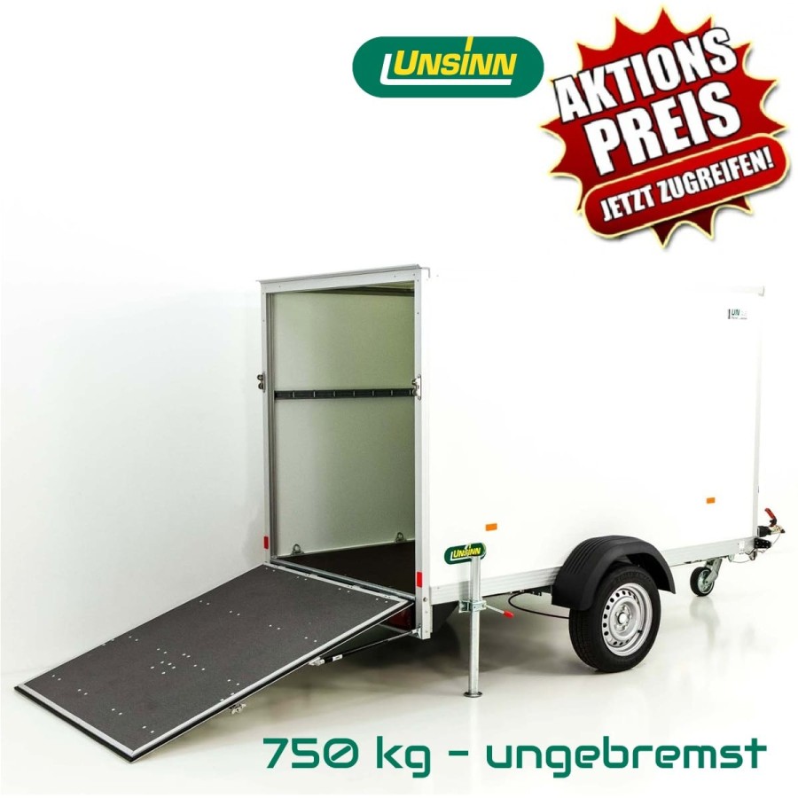 UNSINN®-UKU-251415-7-13-Kofferanhaenger-mit-Rampe-750kg-ungebremst-Unique-Sandwichpanele-2.55×1.42x1.53m-100kmh-1