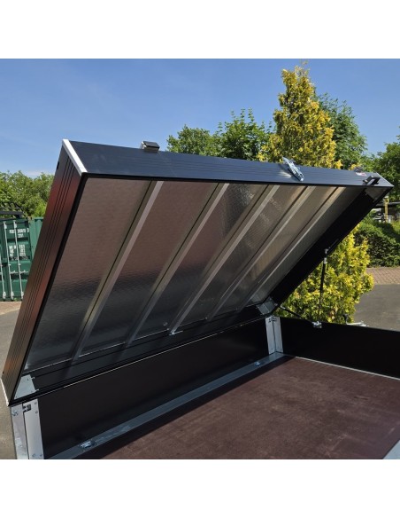 CLASSIC®-1350-blackEdition-ALU-Pritsche-Hochlader-2.30×1.50×0.45m-belastbarer-ALU-Deckel-mit-Fahrradtraeger-ALU-Felgen-100-kmh-1
