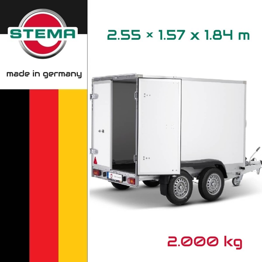 STEMA-Kofferanhaenger-P-Box-Tandem-2000-Plywood-Doppeltuer-255×157x184cm