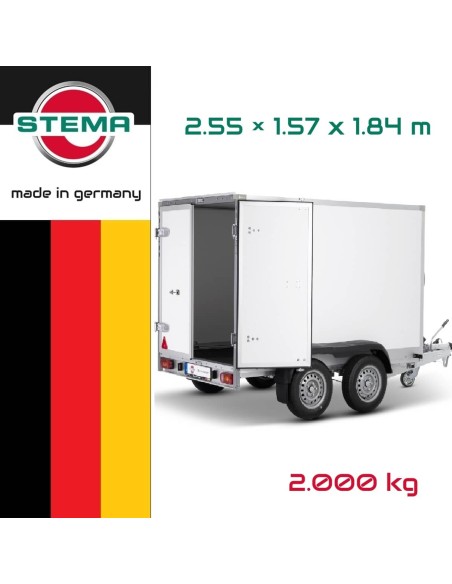 STEMA-Kofferanhaenger-P-Box-Tandem-2000-Plywood-Doppeltuer-255×157x184cm