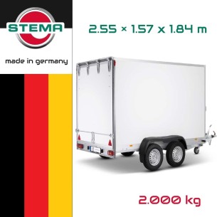 STEMA-Kofferanhaenger-P-Box-Tandem-2000-Plywood-Heckklappe-255×157x184cm