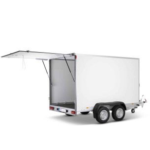 STEMA-Kofferanhaenger-P-Box-Tandem-2000-Plywood-Heckklappe-255×157x184cm 2