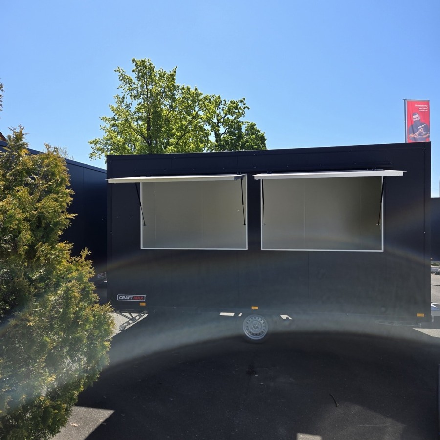Verkaufsanhaenger-Foodtrailer-1500-4.50x2.00x2.20m-Thermo-Sandwichpanele-zwei-Verkaufsklappen-Stuetzen-gebremst