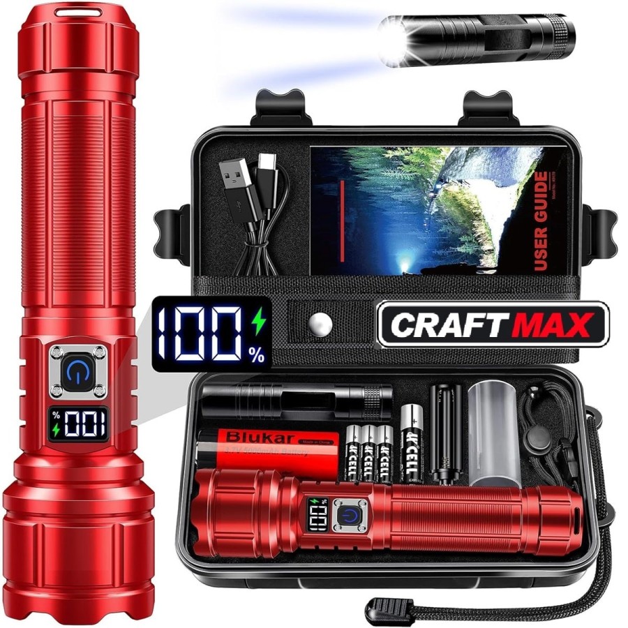 Taktische-Taschenlampe-mit-Zoom-Flashlight-5-Lichtmodi-inkl.-Ladegeraet-Koffer-500.000-Lumen-extrem-hell