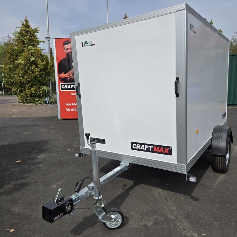 CRAFTMAX-750kg-Kofferanhaenger-zwei-Fluegeltueren-2.55×1.42×1.53m-Unique-Sandwichpanele-ungebremst-100kmh-11