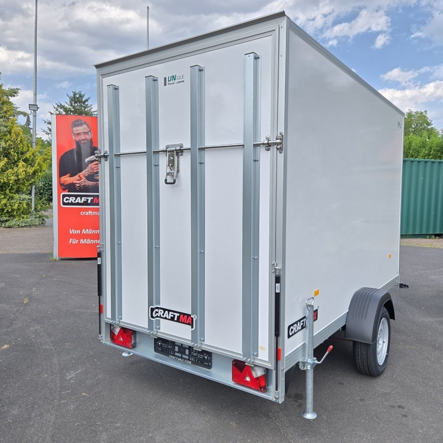 CRAFTMAX-Kofferanhaenger-1400-mit-Rampe-gebremst-super-leichte-Unique-Sandwichpanele-3.05×1.57x1.94m-100kmh-1