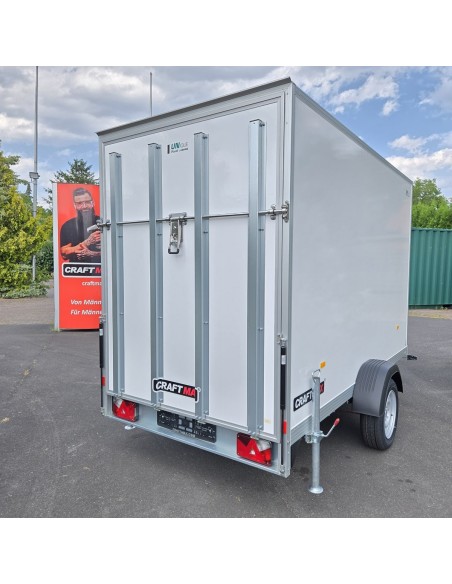 CRAFTMAX-Kofferanhaenger-1400-mit-Rampe-gebremst-super-leichte-Unique-Sandwichpanele-3.05×1.57x1.94m-100kmh-1