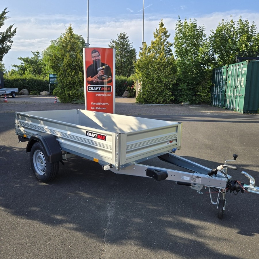 CRAFTMAX®-1300-ALU-Kastenanhaenger-2.51x1.28x0.35m-gebremst-V-Deichsel-100kmh-1