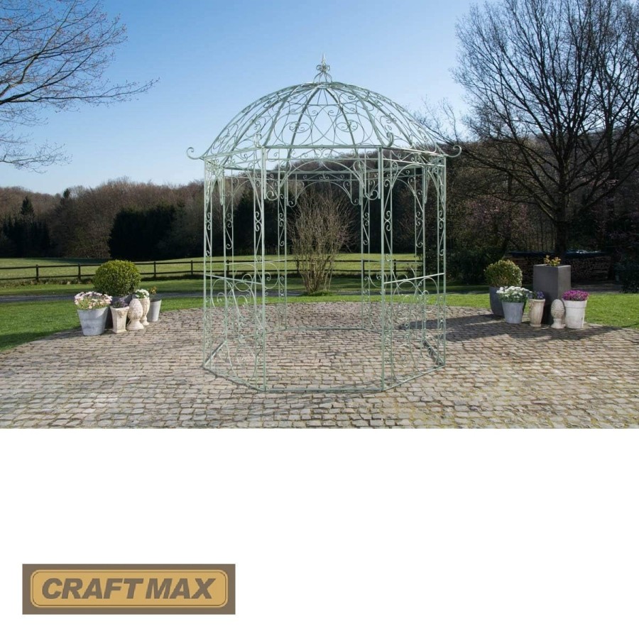 Romantischer-Jugendstil-Gartenpavillon-runder-Rosenpavillon-O-2.85m-Hoehe-3.10m-antik-gruen-1