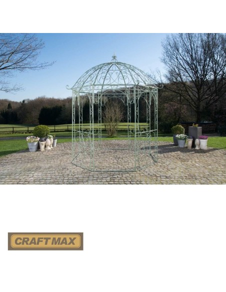Romantischer-Jugendstil-Gartenpavillon-runder-Rosenpavillon-O-2.85m-Hoehe-3.10m-antik-gruen-1