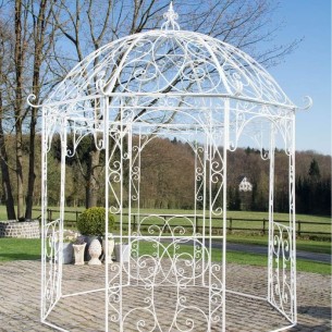 Romantischer-Jugendstil-Gartenpavillon-runder-Rosenpavillon-O-2.85m-Hoehe-3.10m-weiss-gepulvert-1