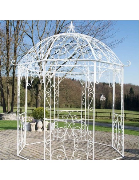 Romantischer-Jugendstil-Gartenpavillon-runder-Rosenpavillon-O-2.85m-Hoehe-3.10m-weiss-gepulvert-1