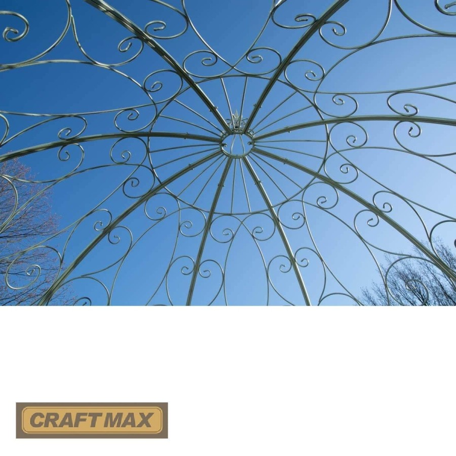 Romantischer-Jugendstil-Gartenpavillon-runder-Rosenpavillon-O-2.85m-Hoehe-3.10m-weiss-lackiert