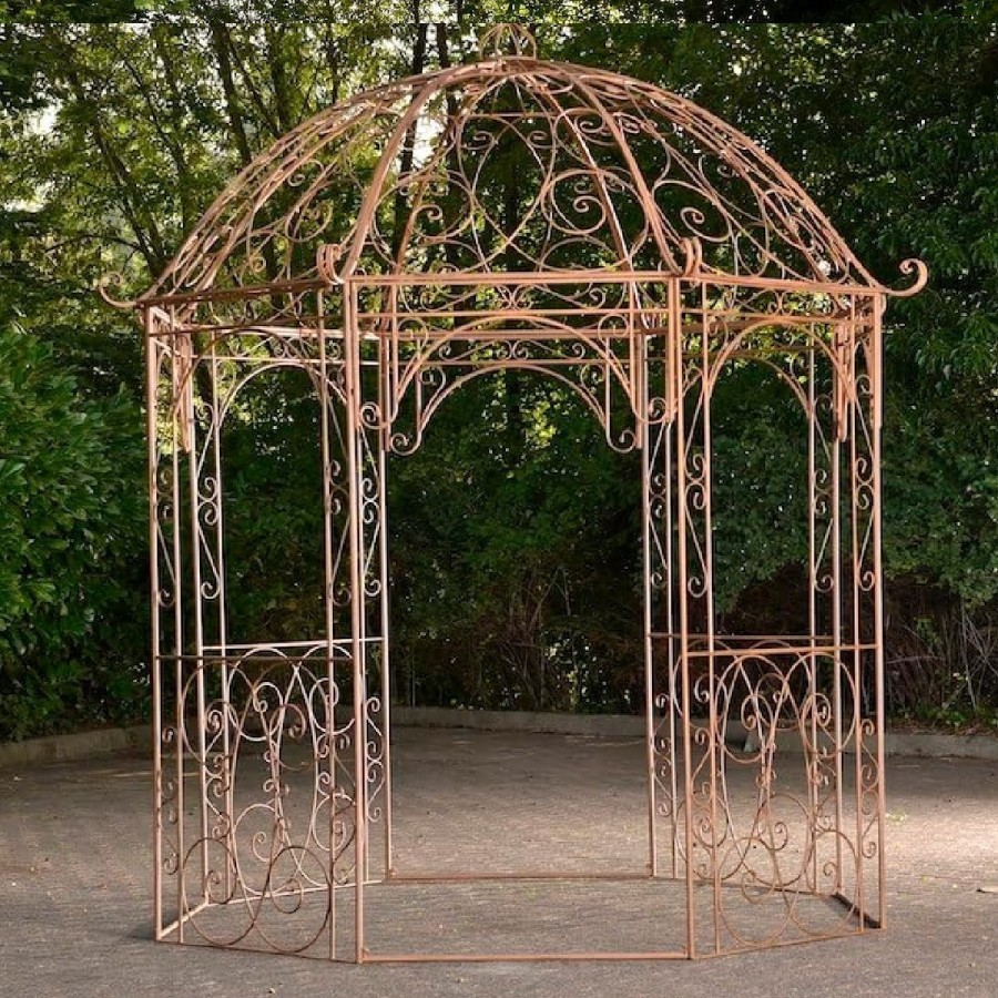 Romantischer-Jugendstil-Gartenpavillon-runder-Rosenpavillon-O-2.85-m-Hoehe-3.10-m-antik-braun-1