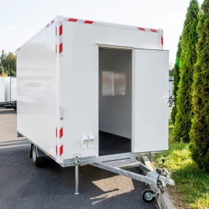 Bauwagen-1300-Basic-Thermo-Sandwichpanele-3.70x2.10x2.30m-Fenster-Tuer-Stuetzen 2